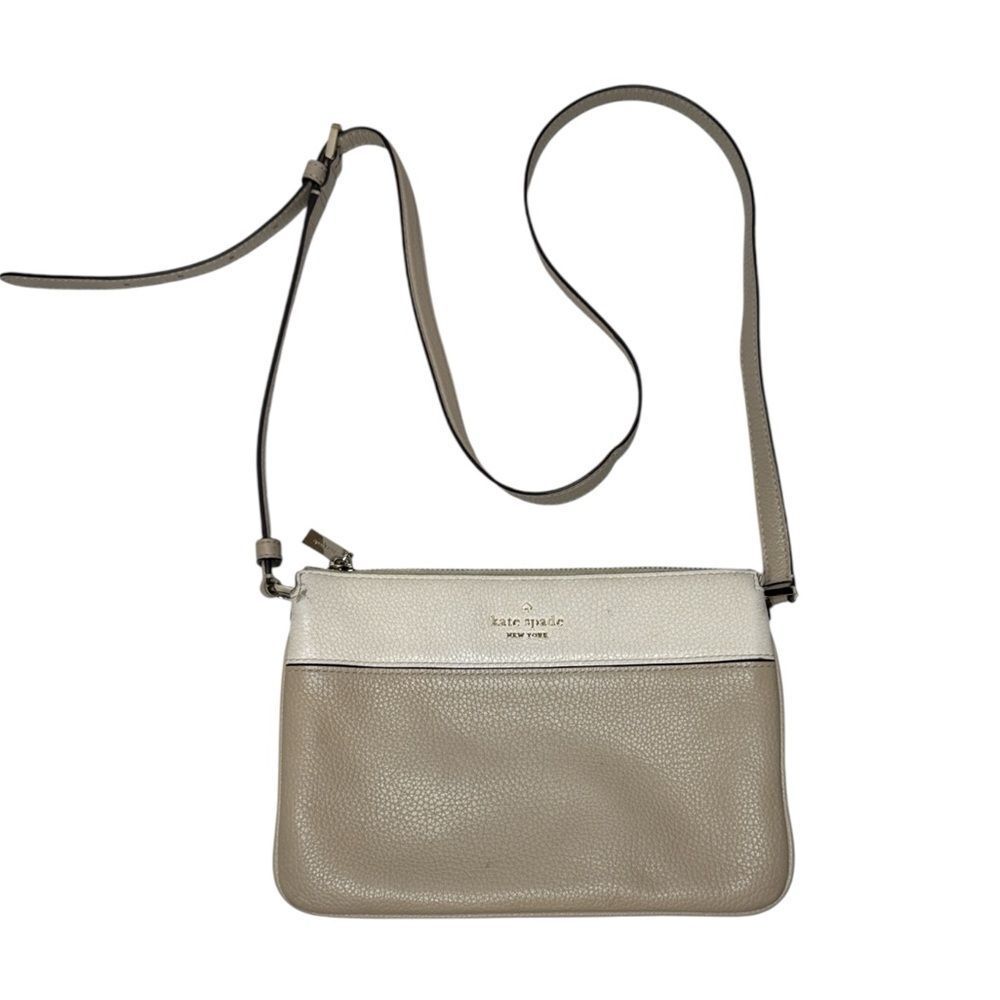 Kate Spade Leila Triple Gusset Two Toned Beige and Cream Pebbled Crossbody Bag